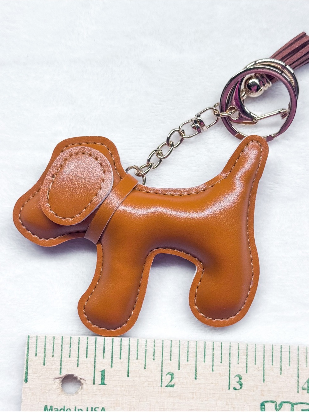 Brown Faux Leather Dog Bag Charm Keychain Tassel Purse Accessory - Picture 4 of 5